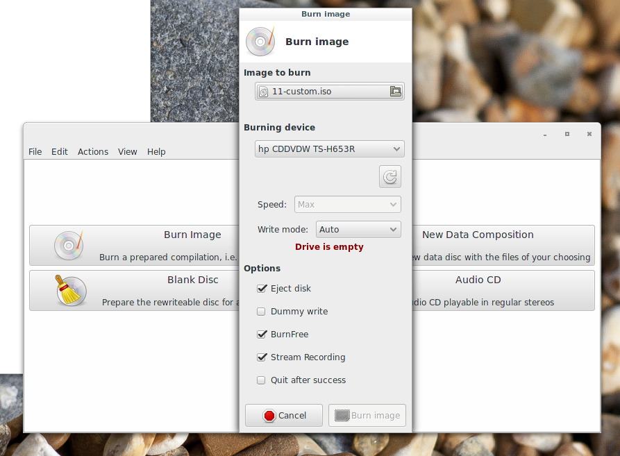 Xfburn screenshot preview